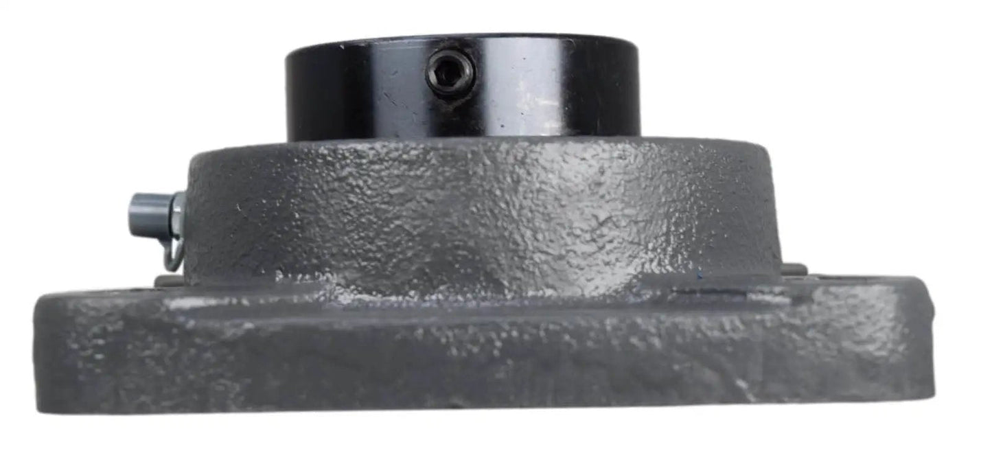 Side view of One And Three Quarter Inch Four Bolt Flange Bearing With Cam Lock Collar Cast Iron Housing Grease Zerk Bore RCJ P4B SXR
