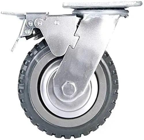 8 Inch All Swivel Caster Wheels Set Heavy Duty Rubber Casters 360 Degree Top Plate Anti Skid 4 Pack With 2 Brakes