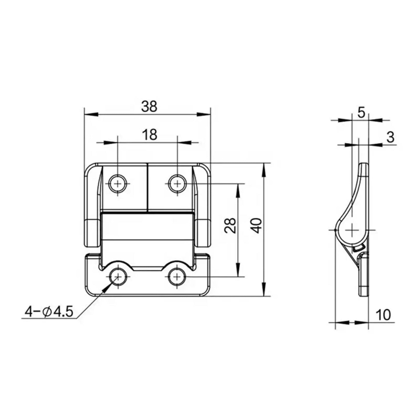 Technical drawing of 270 Degree Torque Hinge Friction Stay Gate Hinge Zinc Alloy Black Heavy Duty Constant Torque Hinge 1 Piece 1.4 Nm.