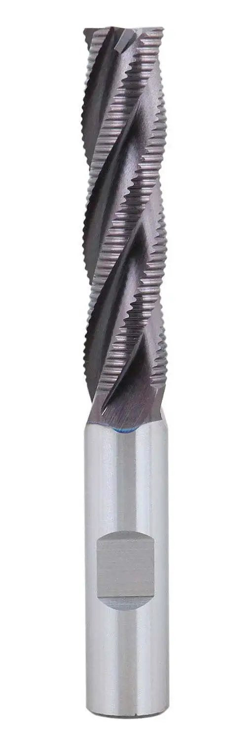 TiAlN Coated M42 8 Percent Cobalt Roughing End Mill 1/2 Inch Shank, 1/2 Inch Diameter, 2 Inch Flute Length, 4 Inch Overall Length, 4 Flute Center Cutting Fine Tooth for Smooth Finish in Metals