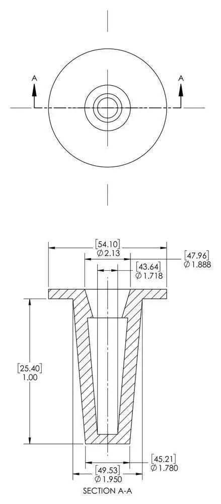 Technical drawing of Tapered Cap And Plug Set For SAE Fittings And Hydraulic Applications, Red LDPE, 40 Pack, Cap OD 1.718 In