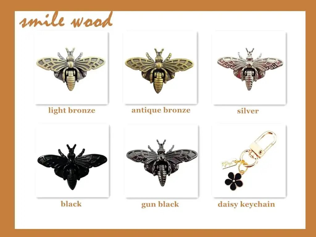 Bee Shaped Turn Lock Clasp Set for Purses and Handbags, 5 Pack Includes Daisy Keychain, Dark Tone Metal Latch Hardware for DIY Purse Making