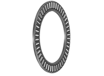 Side view of single thrust needle roller NTB1831 bearing, metric 18 mm ID, 31 mm OD, 2 mm width, single unit for axial thrust applications.