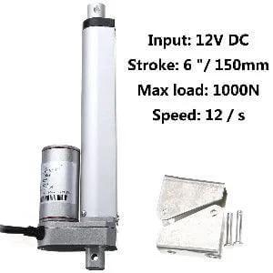 6 Inch Stroke 1000N 225 lbs DC 12 Volt Linear Actuator - mounting brackets