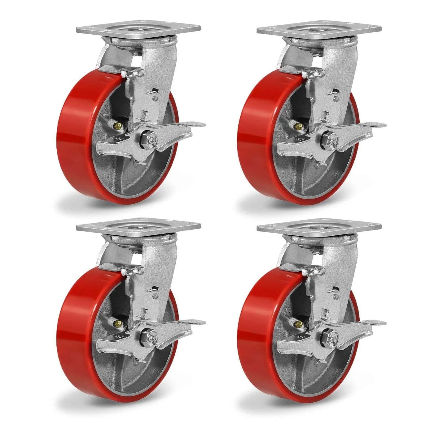 6 inch heavy duty polyurethane caster wheels with brakes, industrial swivel casters in a 4 pack rated for 4800 lb load capacity