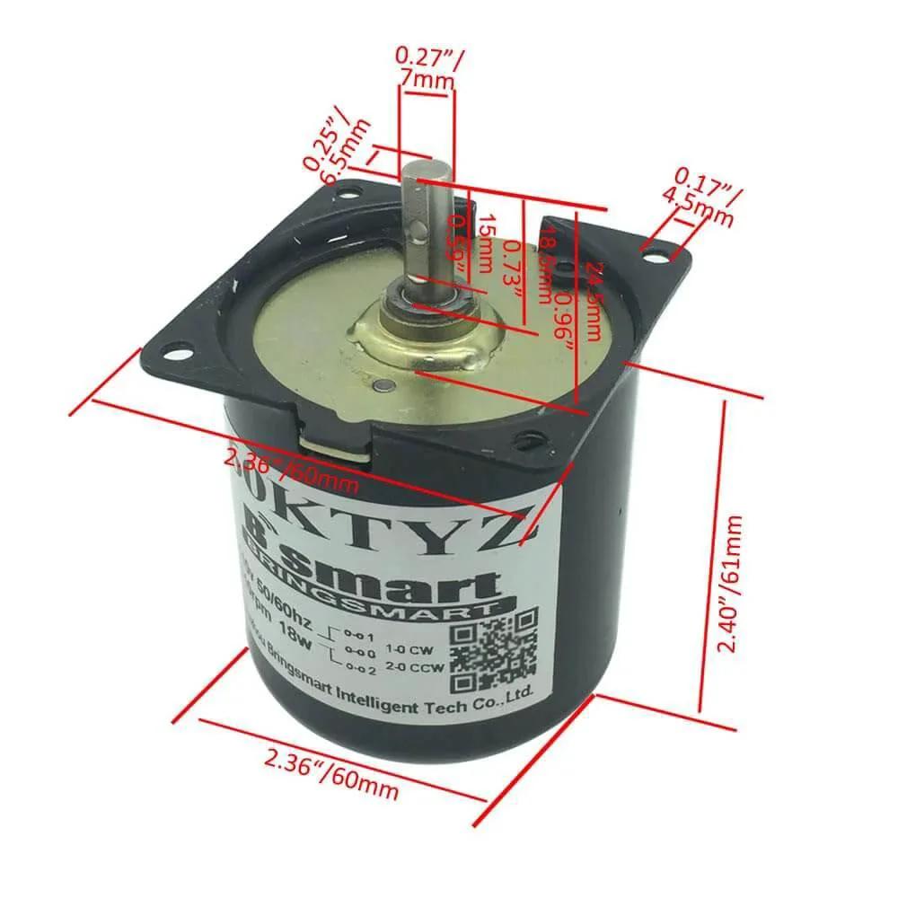 60ktyz 5rpm Ac Motor Low Noise Gearbox Electric Motor Barbecue High Torque Low Speed 110V Synchronous AC Reduction Motor (110V 5rpm) with dimensions