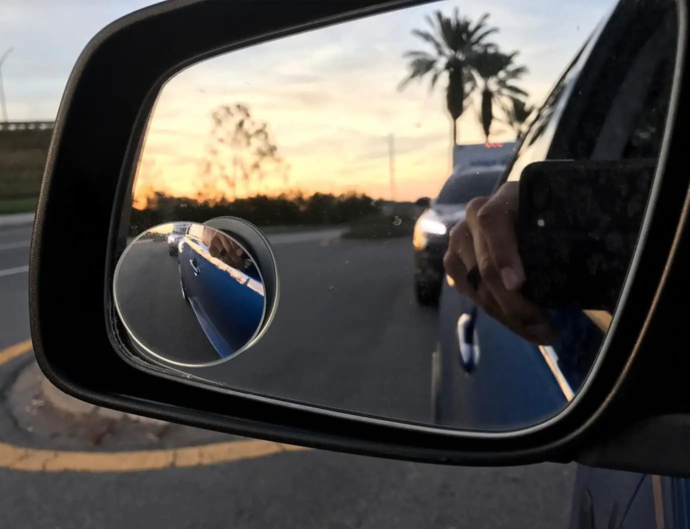 Blind Spot Mirror Set For Cars 2 Inch Round HD Glass Frameless Convex Rear View Mirrors Pack Of 2 Ampper installed on a vehicle.