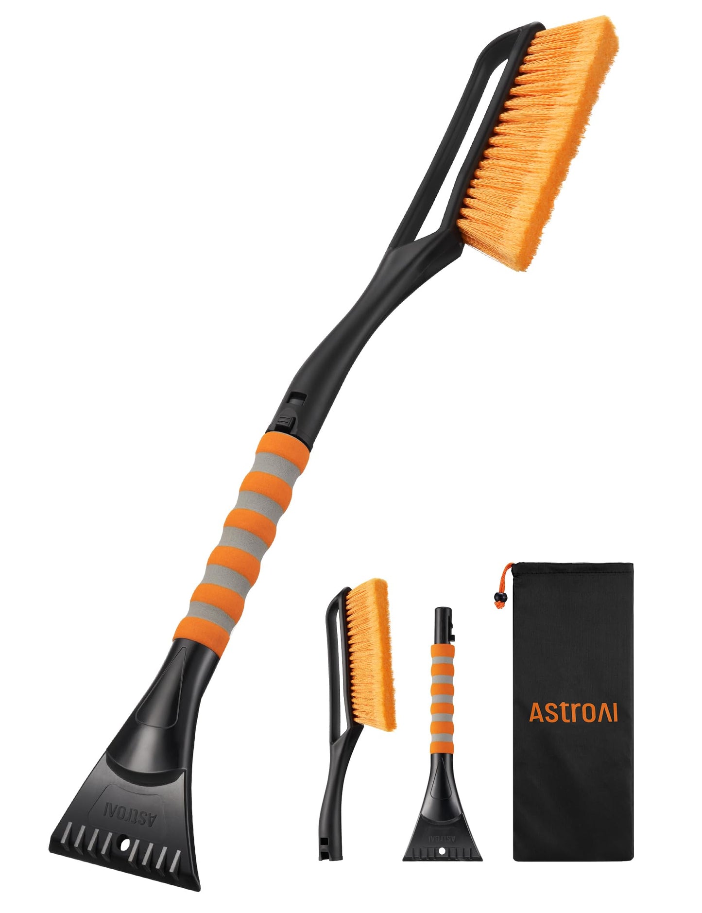 27 Inch Snow Brush And Ice Scraper For Cars Trucks And SUVs With Detachable Handle And Ergonomic Foam Grip Heavy Duty ABS Frame And PVC Brush Bright Orange For Fast Snow And Ice Removal