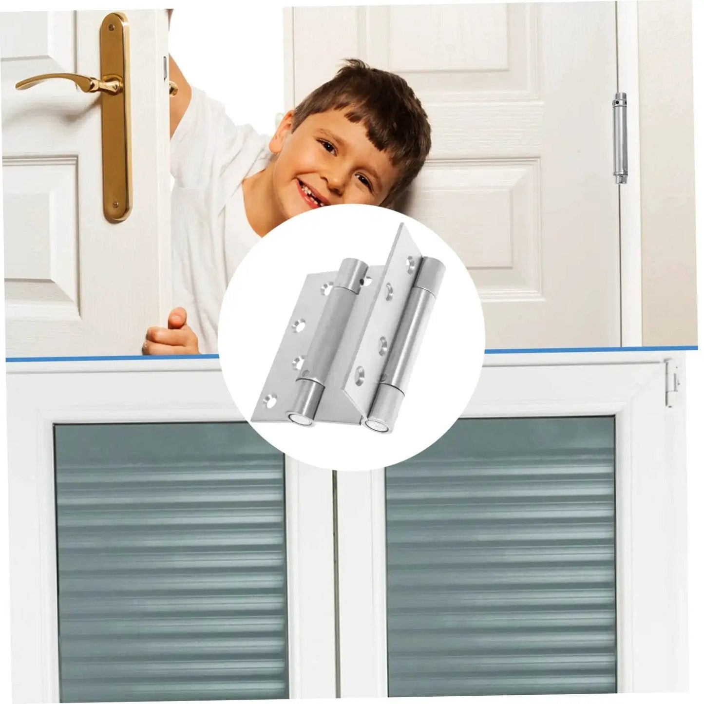 Double Opening Spring Hinges Self Closing Door Hardware for storm and garden doors installed on interior door