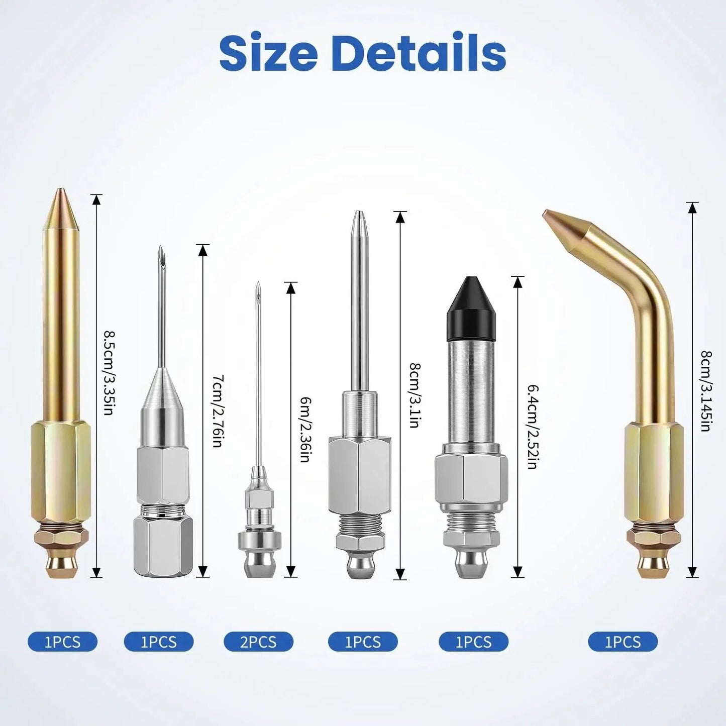 7 Piece Grease Gun Needle Tips Accessories Kit Set With Straight And Curved Nozzles Rubber Joint