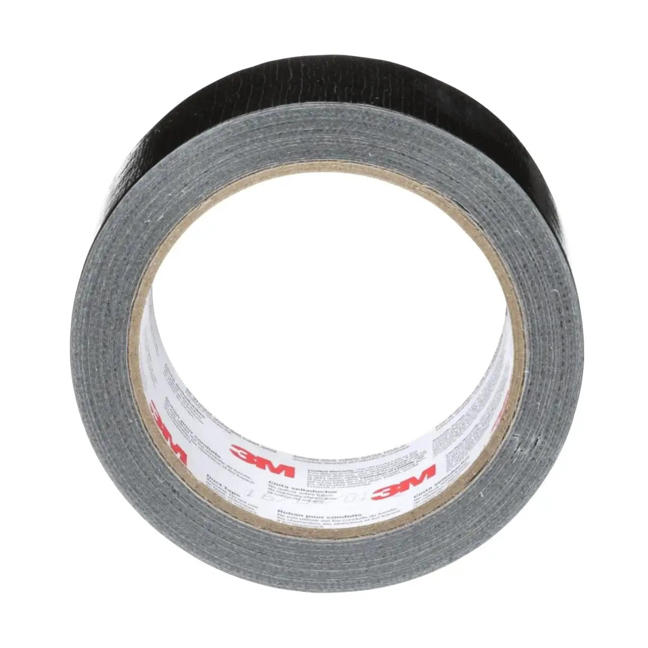 Black Duct Tape 1.88 Inch By 20 Yard Roll For Indoor And Outdoor Use, showing top view of the roll with adhesive side visible.