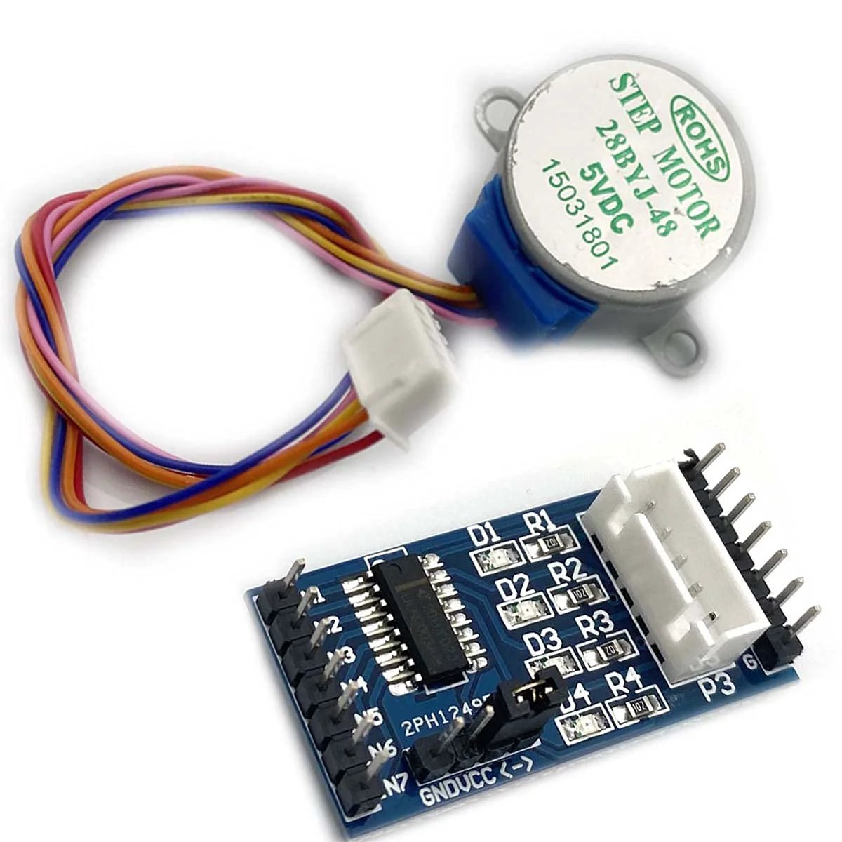 5V 28BYJ 48 Stepper Motor With ULN2003 Driver Board For Arduino Projects Blue 28mm Diameter 5.625 Degree Step With 1 64 Microstepping Plug In Interface Four Phase LED Status Ideal For DIY Robotics And Educational Kits