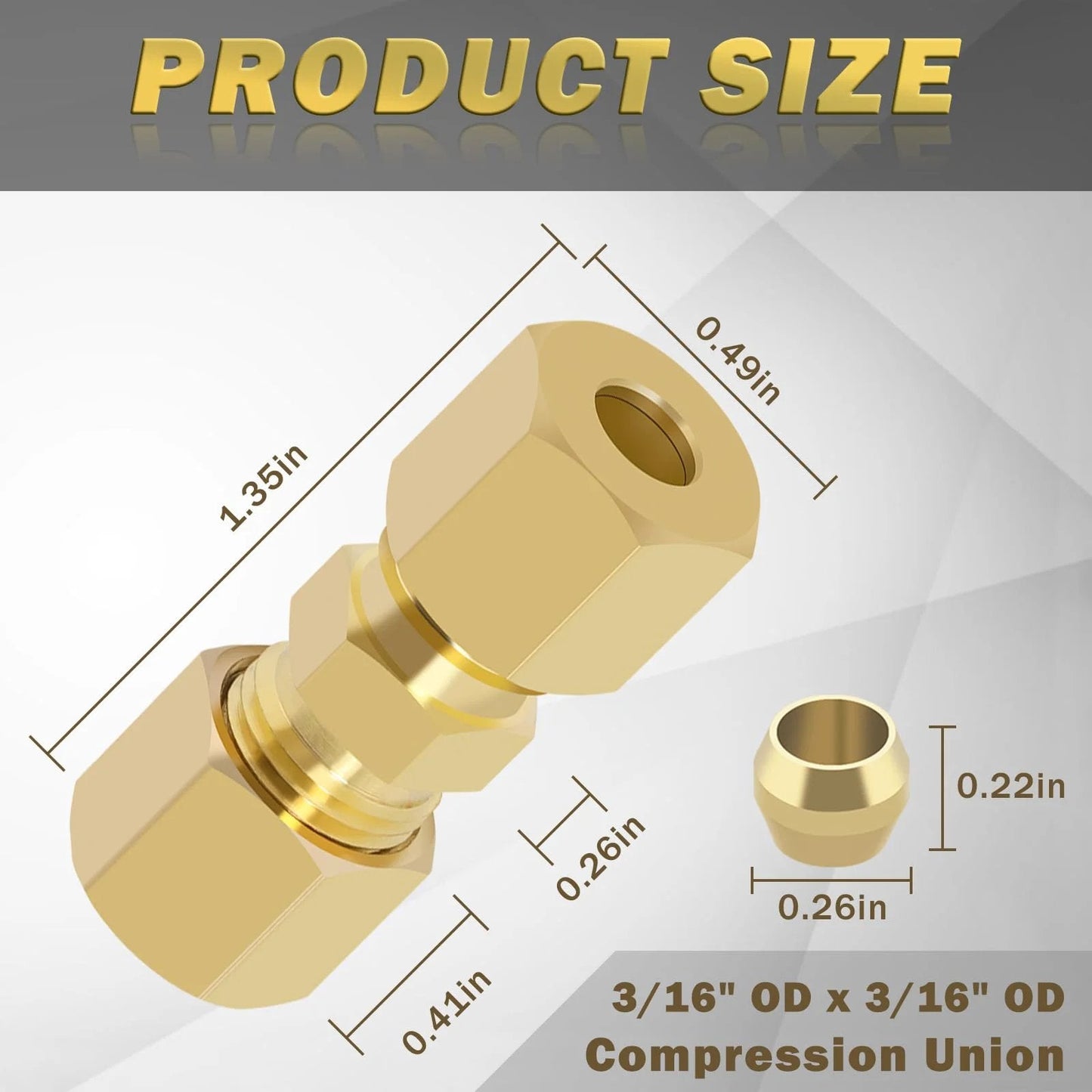 Brass Compression Tube Fittings Set Pro Grade Ten Pack With 3 16th Inch Outer Diameter Union Connectors Product Size
