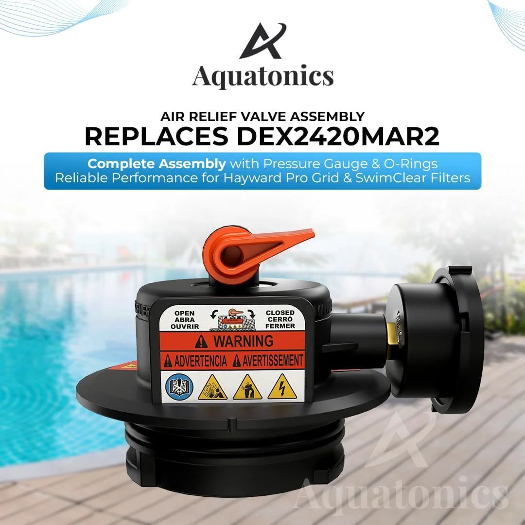 Replacement Manual Air Relief Valve Assembly With Pressure Gauge And O Rings For Hayward Pro Grid DE Filters And SwimClear Cartridge Filters Compatible With DEP 500 Series Durable Pool Filter Aquatonics