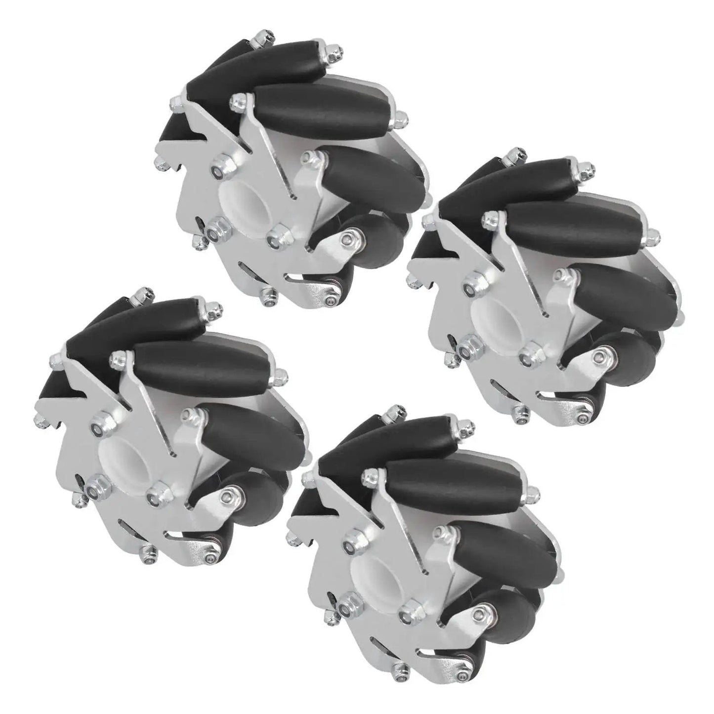 60mm Omni Directional Aluminum Alloy Wheel Set For RC Robots And DIY Projects Featuring Eight Rubber Rollers Per Wheel And A 10kg Load Capacity Perfect For Small Robots And Hobbyist Builds Four Piece Set