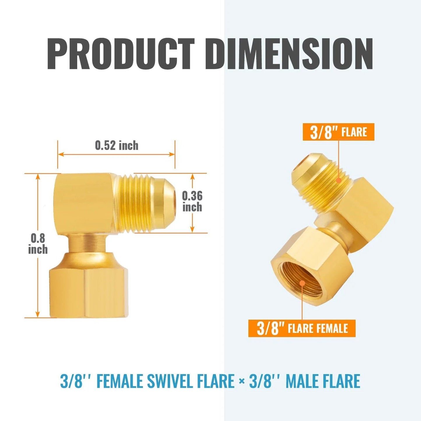 Three Eighth Inch Female Swivel To Three Eighth Inch Male Flare Brass Elbow Fitting Ninety Degree Swivel For Low Pressure Propane Gas Heaters One Pack Includes Sealing Tape