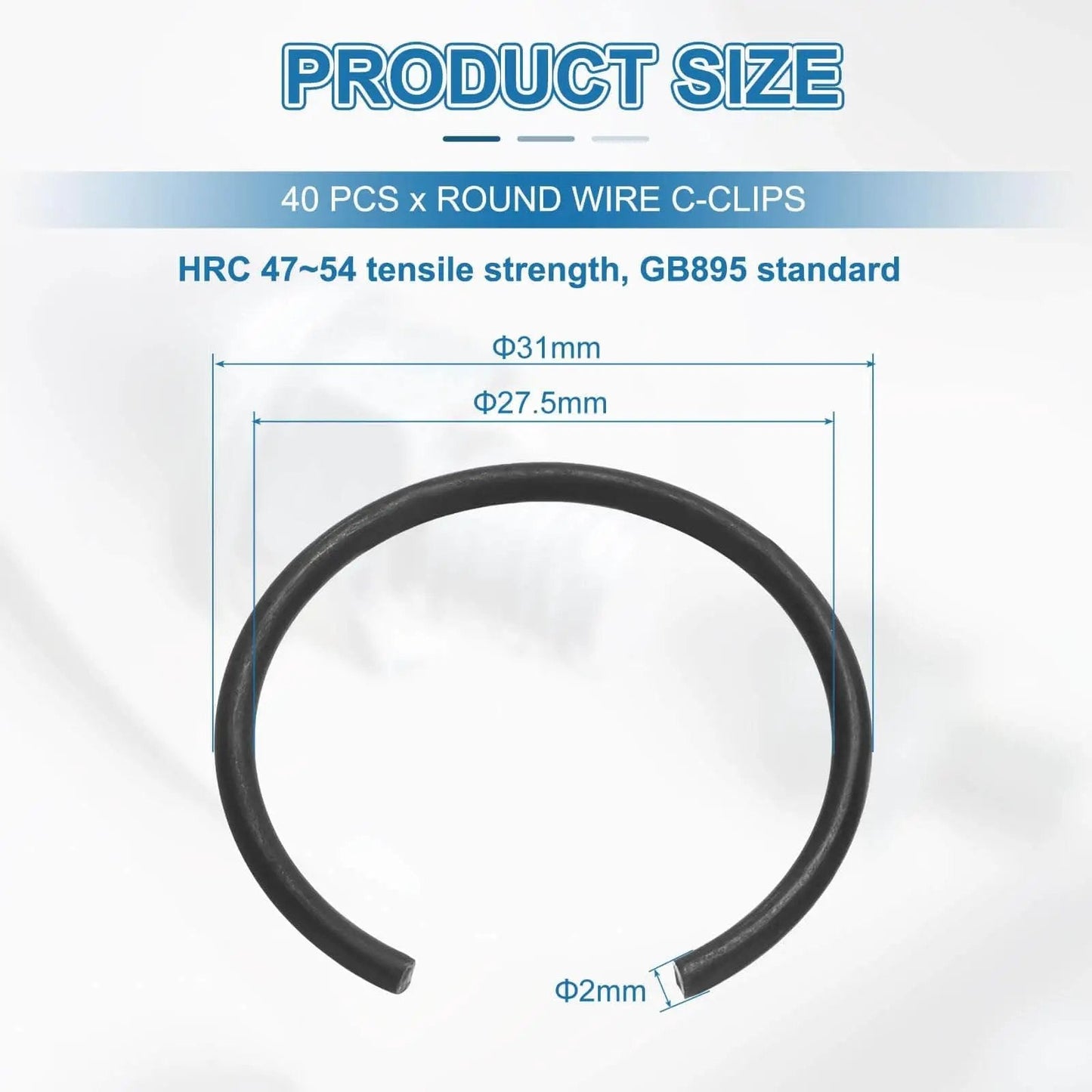 40Pcs Round Wire C Clips Set For 28mm Holes Heavy Duty Internal Snap Rings Built From 70Mn Carbon Steel Black Oxidized Finish