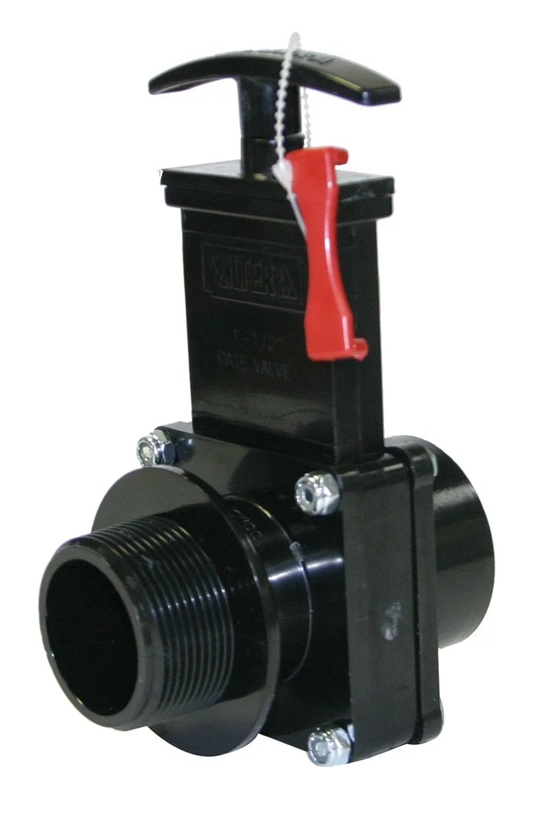 Black ABS Gate Valve One And A Half Inch FPT To MPT With Gate Keeper Push Pull Quick Shutoff For Liquids And Gases Unrestricted Flow