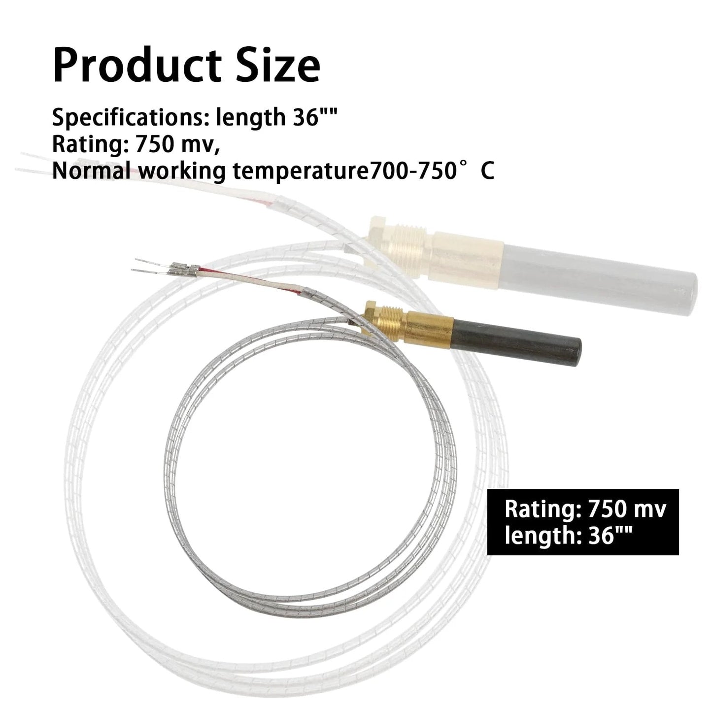 Thermopile Assembly 36 Inch for HVAC Pros Robertshaw 1950-001, 250 to 750 Millivolts MV, Two Lead Wire, PG9 Adapter Included