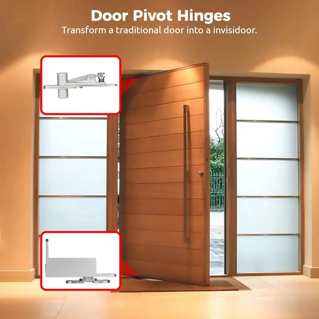 Heavy Duty Invisible 360 Pivot Hinges For Wooden Doors, Self Closing Stainless Steel Hidden Door Hinge Kit With Screws