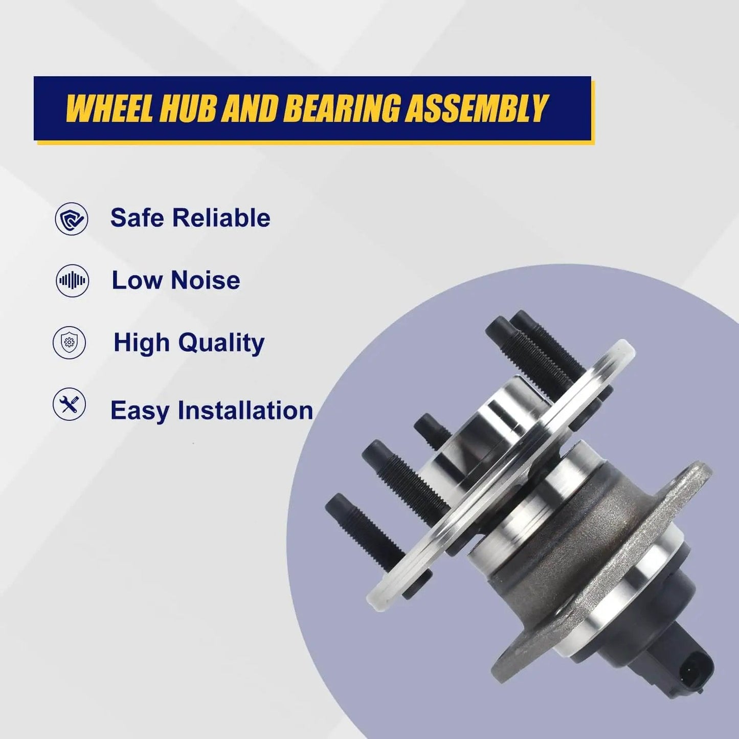 Rear Wheel Hub Bearing Assembly 512003 Compatible with Cadillac Allante, showing 5-lug hub with ABS, safe and easy installation