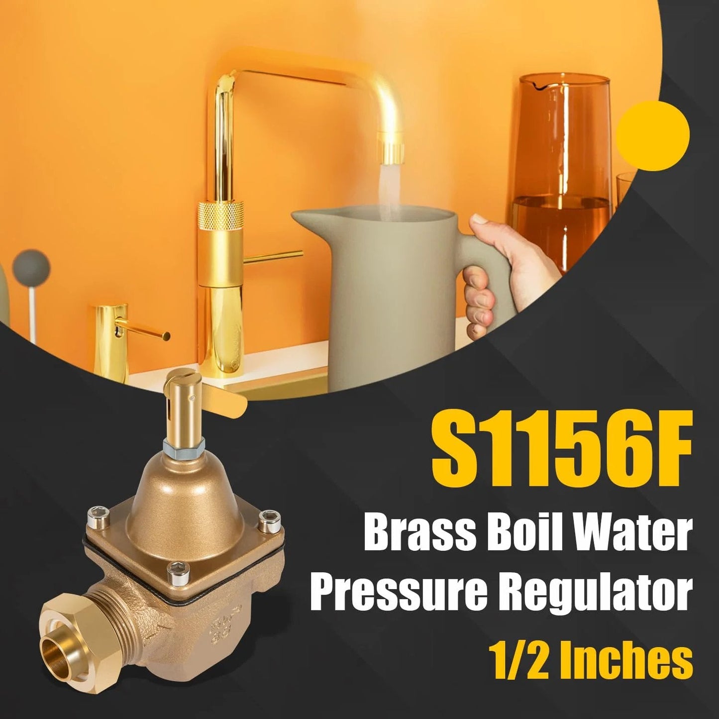 Half Inch High Capacity Water Pressure Regulator For Watts 1156F Series Replacement Compatible S1156F Boiler Water Regulator