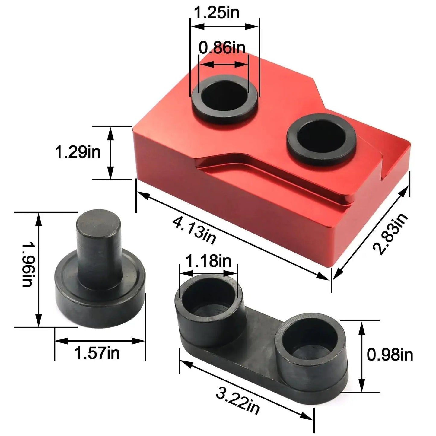 Camshaft Bearing Removal And Installation Tool for Twin Cam 1999 to 2006, solid steel, showing dimensions and components, red and black color.