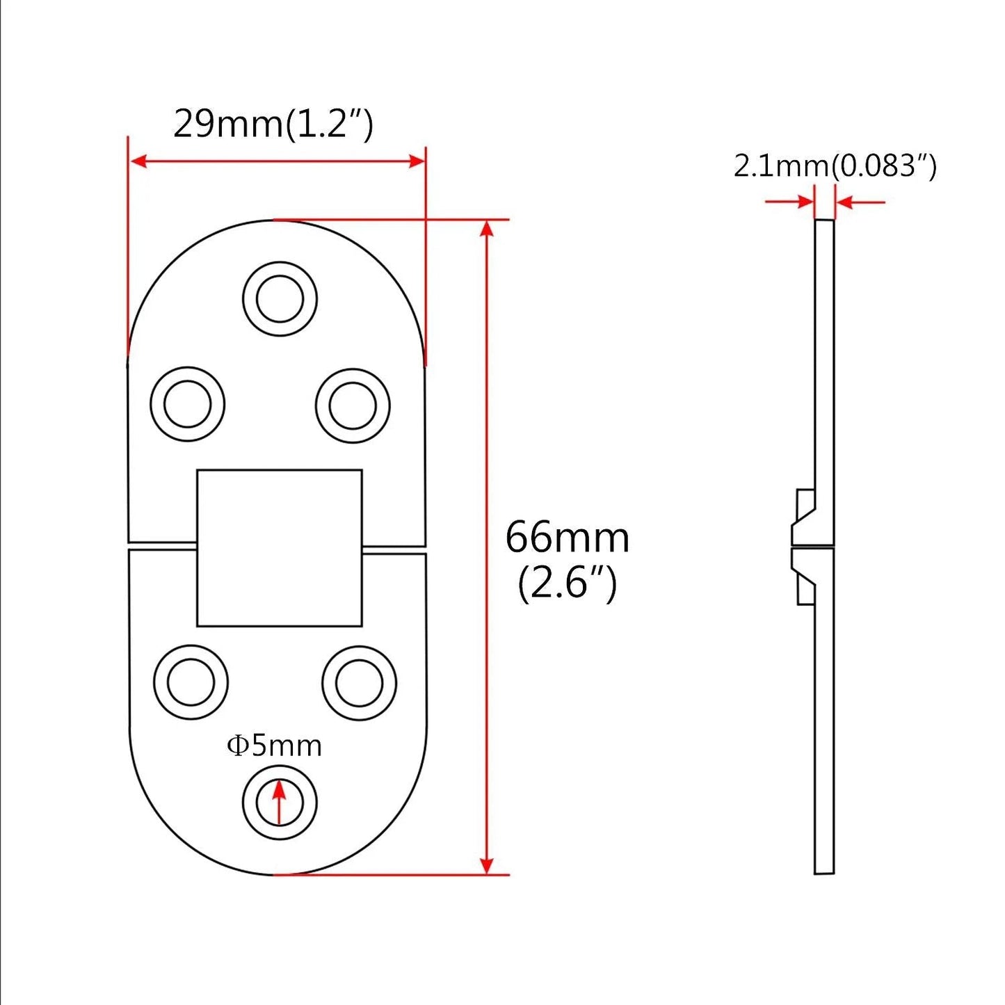 Marine Grade Stainless Steel Door Hinges Built To Last Solid 316 Stainless Mirror Polished Finish Heavy Duty Pair For Boats And RVs 66 Mm By 29 Mm 2.1 Mm Thick Easy To Install diagram showing dimensions