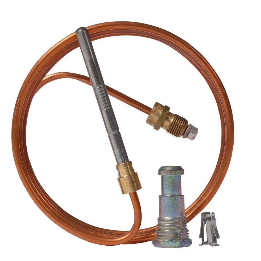 Universal 30 Inch Thermocouple Replacement For Pilot Burners With Stainless Steel Element And Easy Plug And Play Install Plus Universal Adapter Fittings For LP And Natural Gas White Rodgers H06E030S1 kit displaying copper tubing and fittings