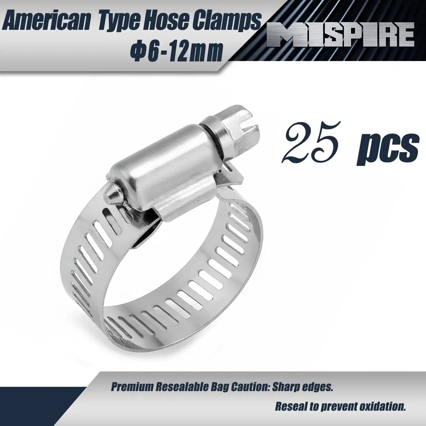 Stainless Steel Hose Clamps Set 6-12mm 25 Pieces Adjustable Perforated Worm Gear Clamps SAE J1508 For Plumbing