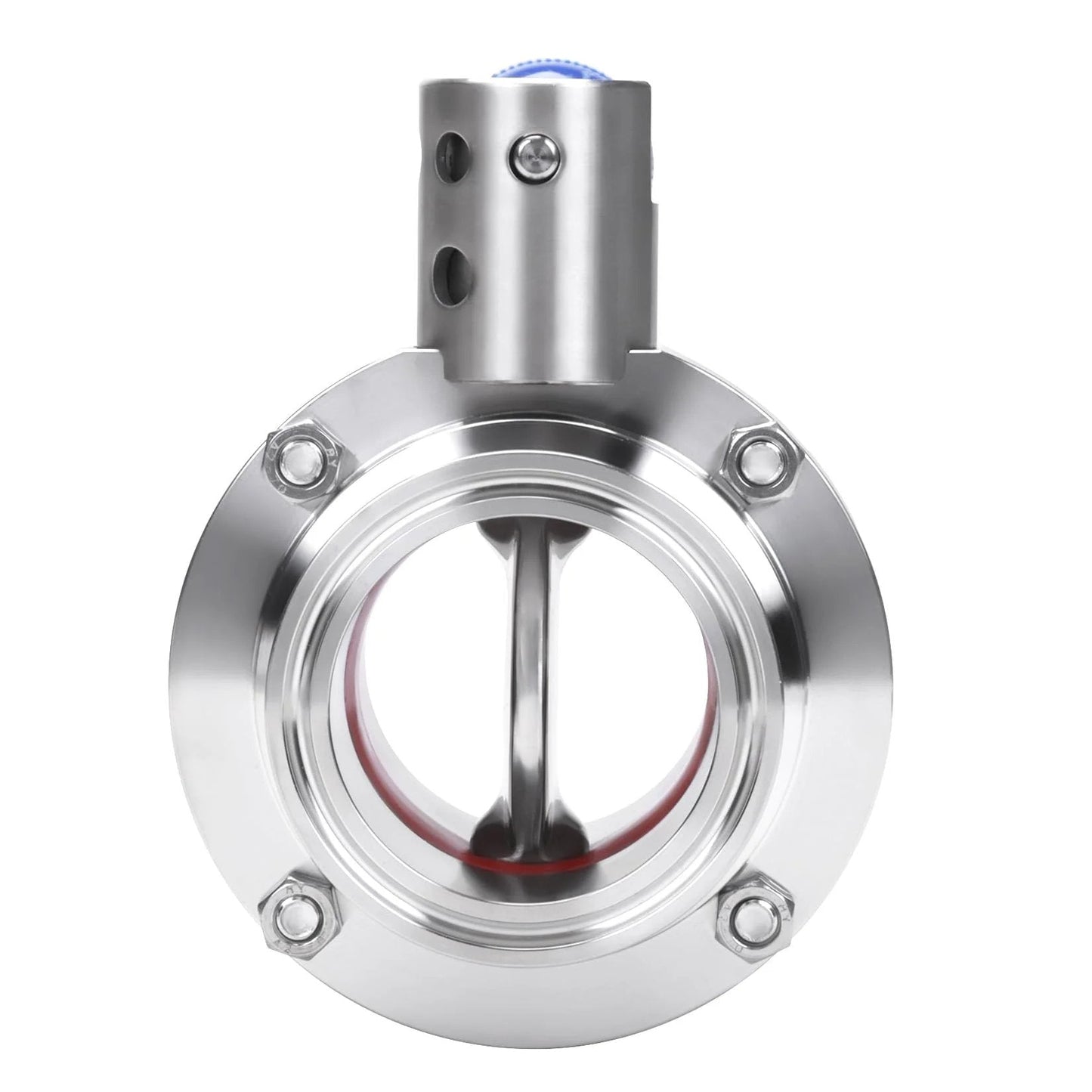 Front view of Two Inch Heavy Duty Tri Clamp Sanitary Butterfly Valve With Pull Handle Stainless Steel 304 2 Pack Clover Clamp Style