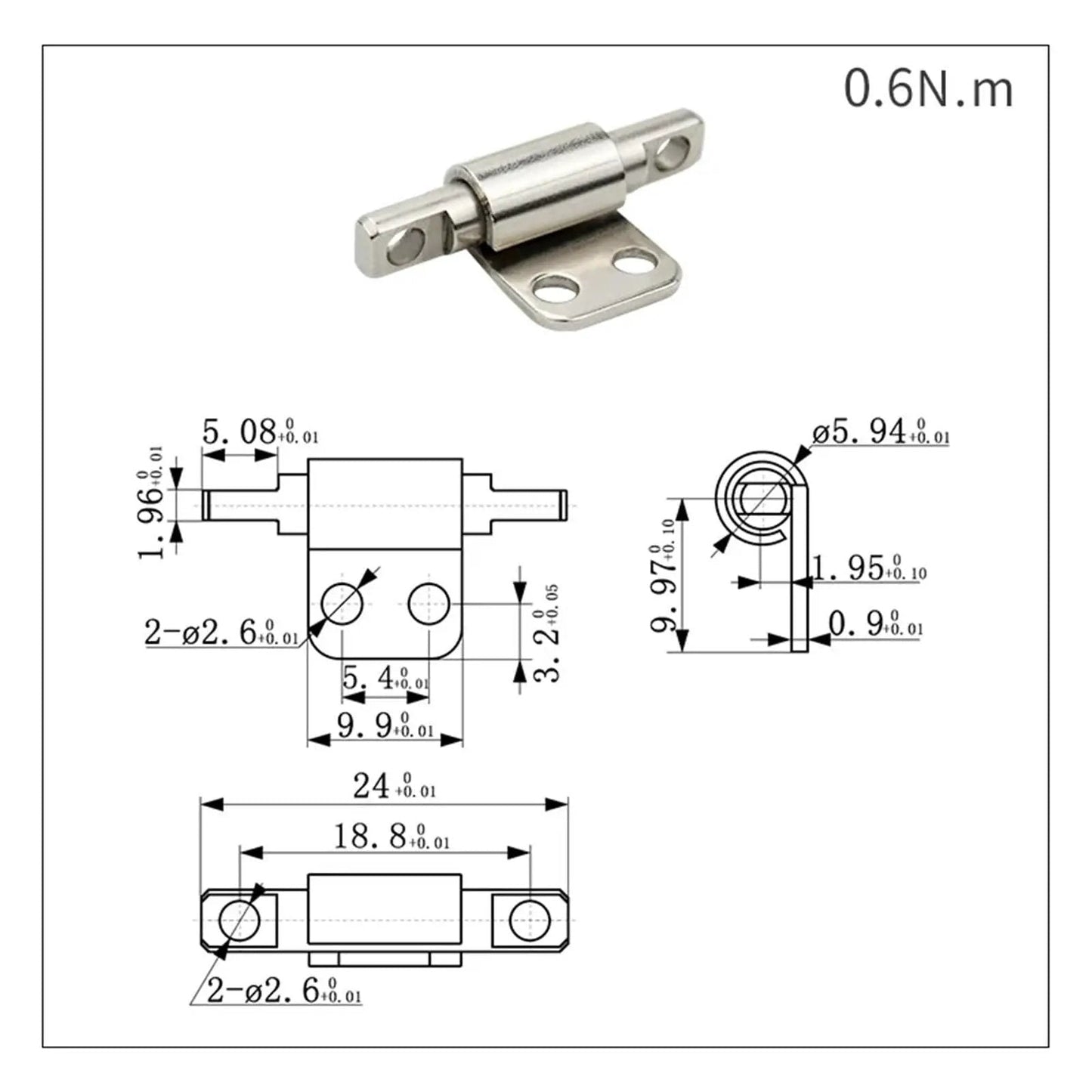 Diagram of Overlay Cabinet Hinges Concealed Door Hinge With 360 Degree Friction Torque 0.6NM, showcasing dimensions and design.
