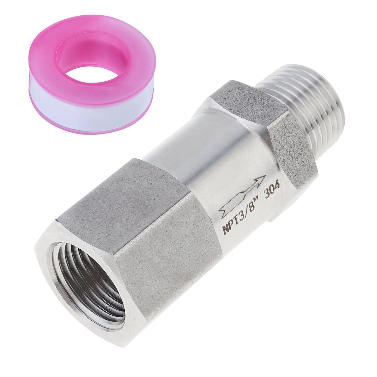 304 Stainless Steel Check Valve Three Eighth Inch NPT Male To Female One Way Non Return Backflow Prevention With PTFE Tape Industrial Grade Top Notch Build For Tough Fluid Systems