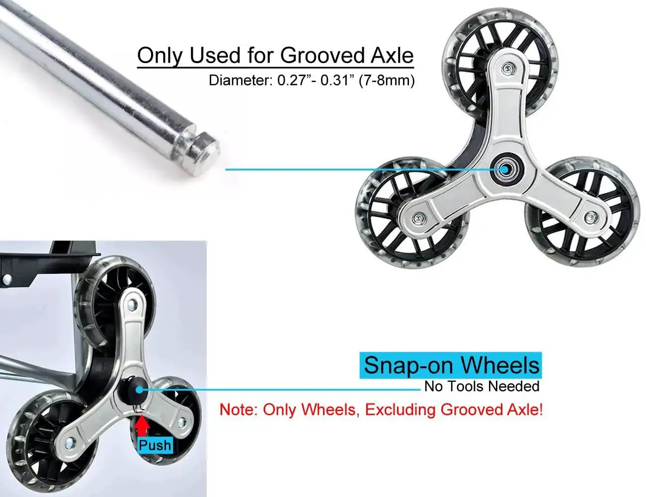 Replacement Stair Climbing Wheels For Shopping Cart And Laundry Trolley, Triangle Rubber Wheels For Foldable Cart, Sold As A Pair