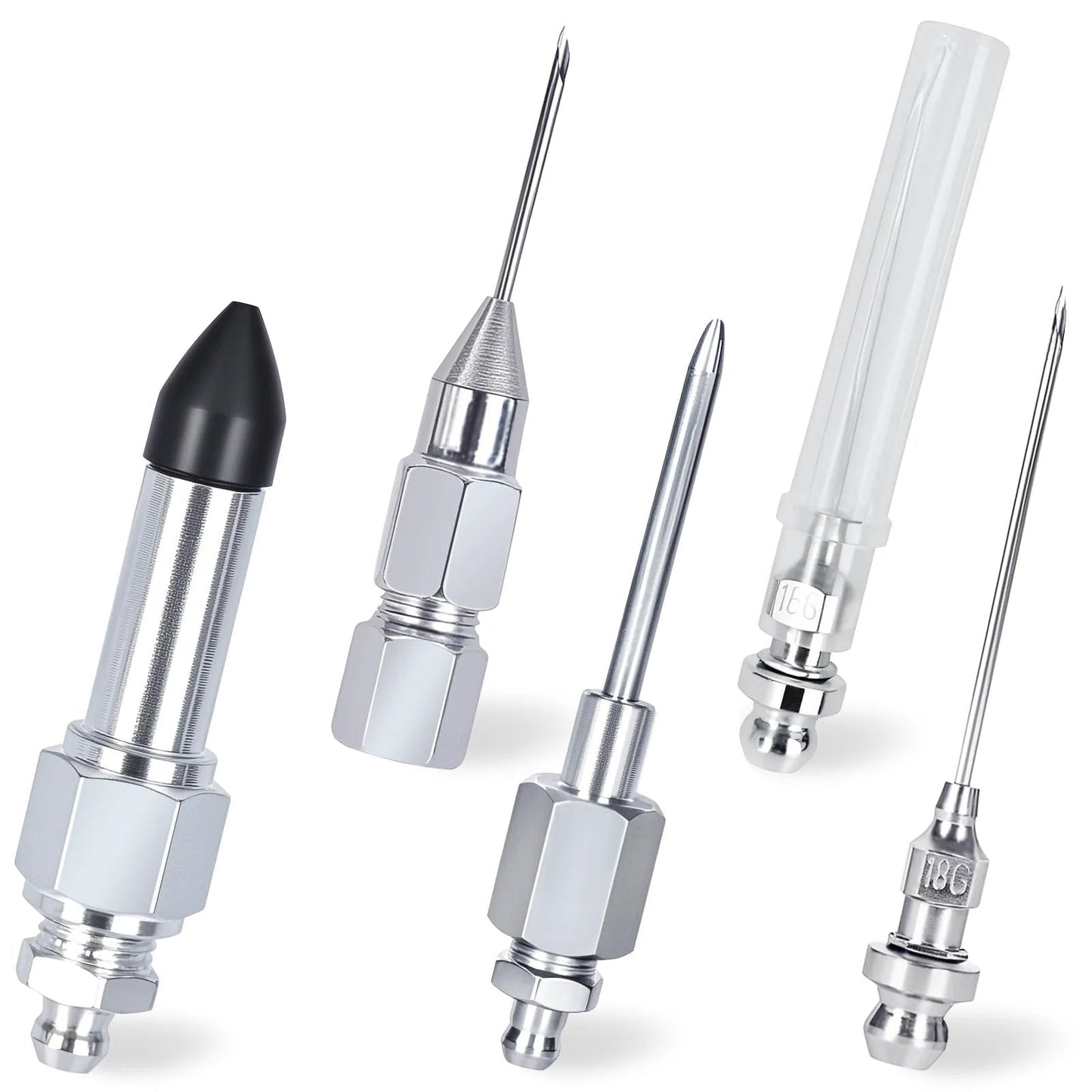 5 Piece Grease Gun Needle Accessory Kit With Needle Dispenser Rubber Coupler Adapter Detachable Tips And 2 Nozzles For Narrow Tight And Deep Spaces Ideal Extension Nozzles For Most Grease Guns
