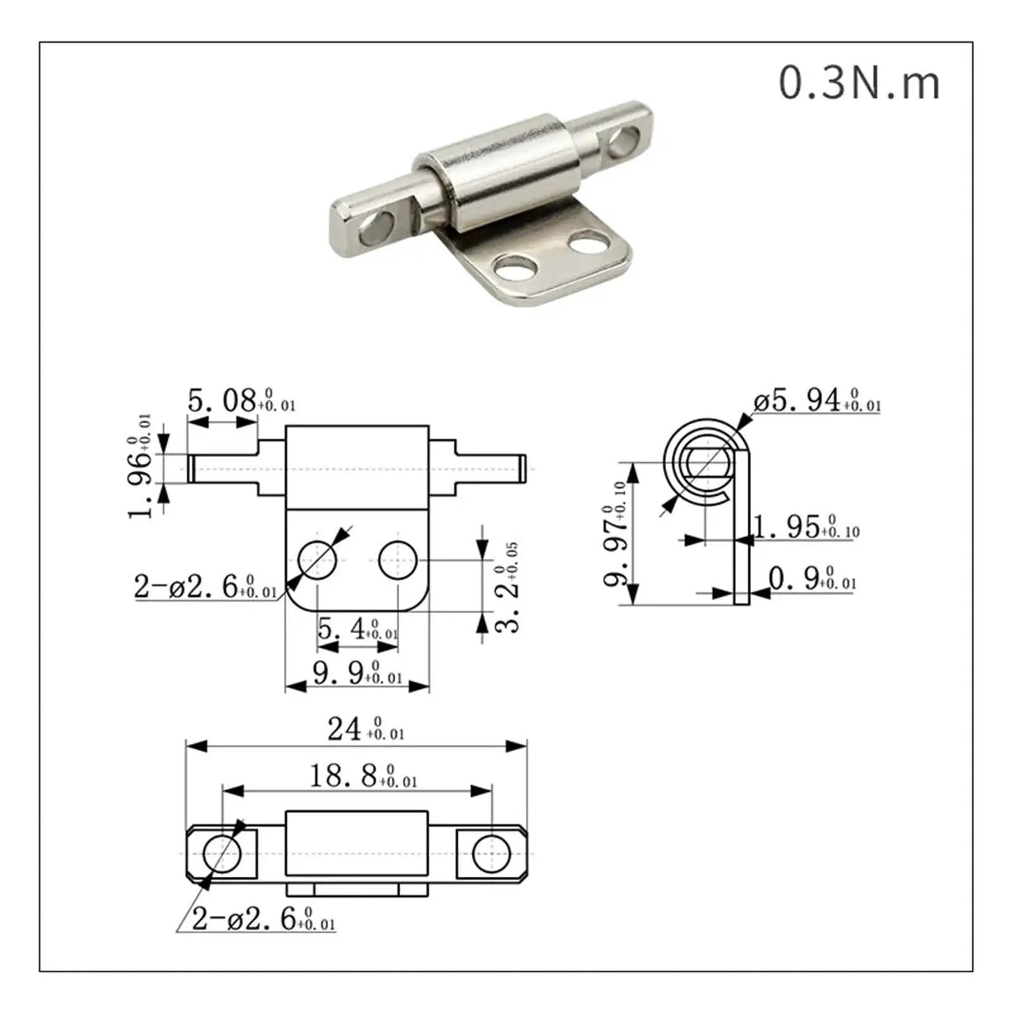 Heavy Duty Sealed Bearing Gate Hinge With Torque Friction Positioning For 360 Degree Swing Built To Last Suitable For Left Or Right Doors Quiet Smooth Operation High Load Bearing Anti Oxidation Durable Furniture Hardware Accessory 0.3Nm dimensions and design illustration.