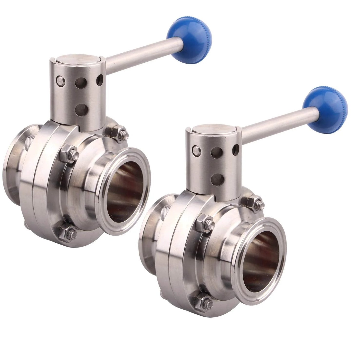 2 Pack 1.5 Inch Tri Clamp Sanitary Butterfly Valve With Pull Handle In 304 Stainless Steel Clover Style For 1.5 Inch Tube OD Max Pressure 1.6 MPa Temperature Range 15 F To 200 F 100 Percent Hydraulic Pressure Tested DERNORD