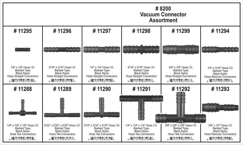 All Purpose Vacuum Connector Kit For Automotive Repairs And Maintenance 8200 Assortment with 100+ universal fittings in package