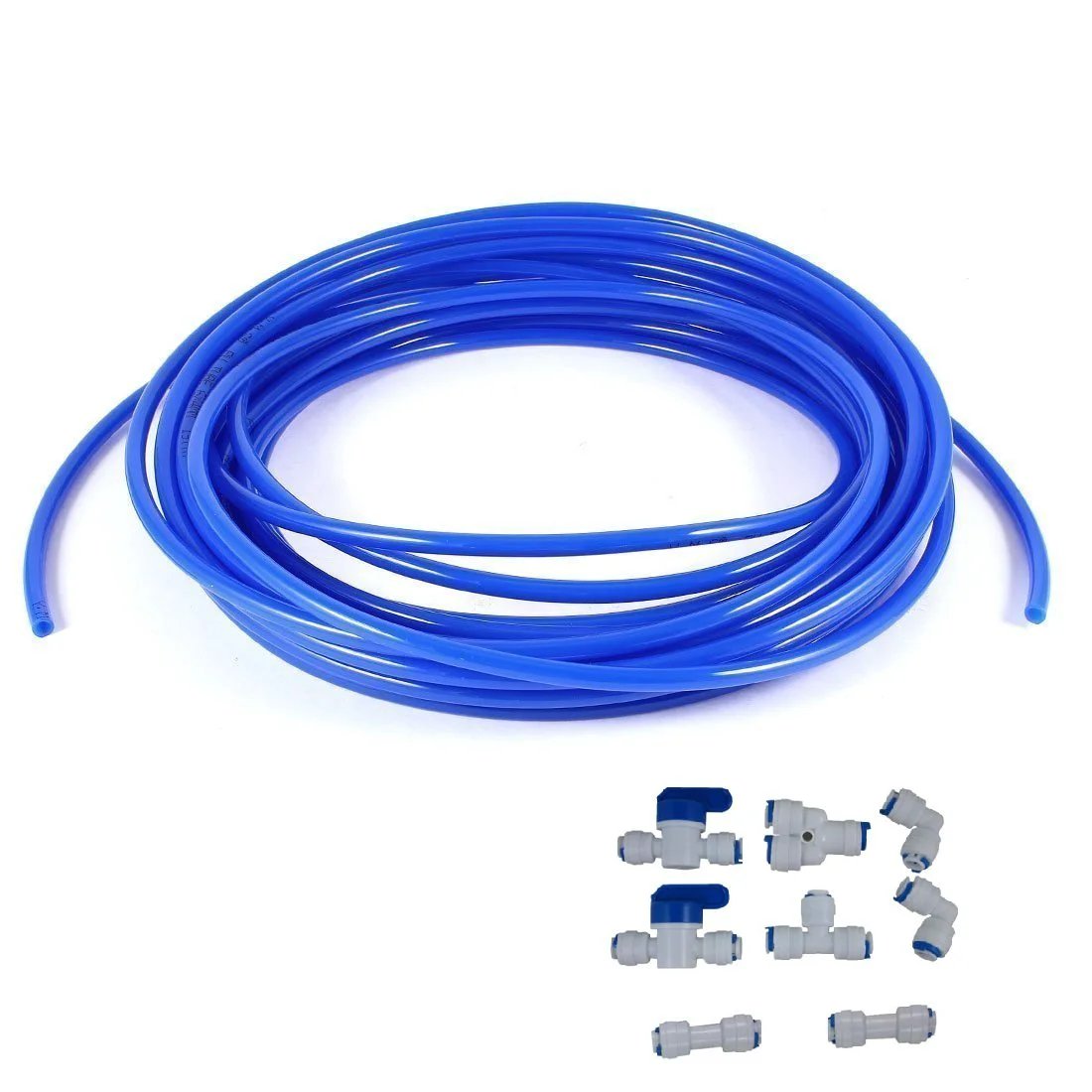 Push Fit One Quarter Inch Water Purifier Tubing Fittings Kit For RO Systems With Ball Valve And Y L I T Type Connectors In Blue Polyethylene Tubing