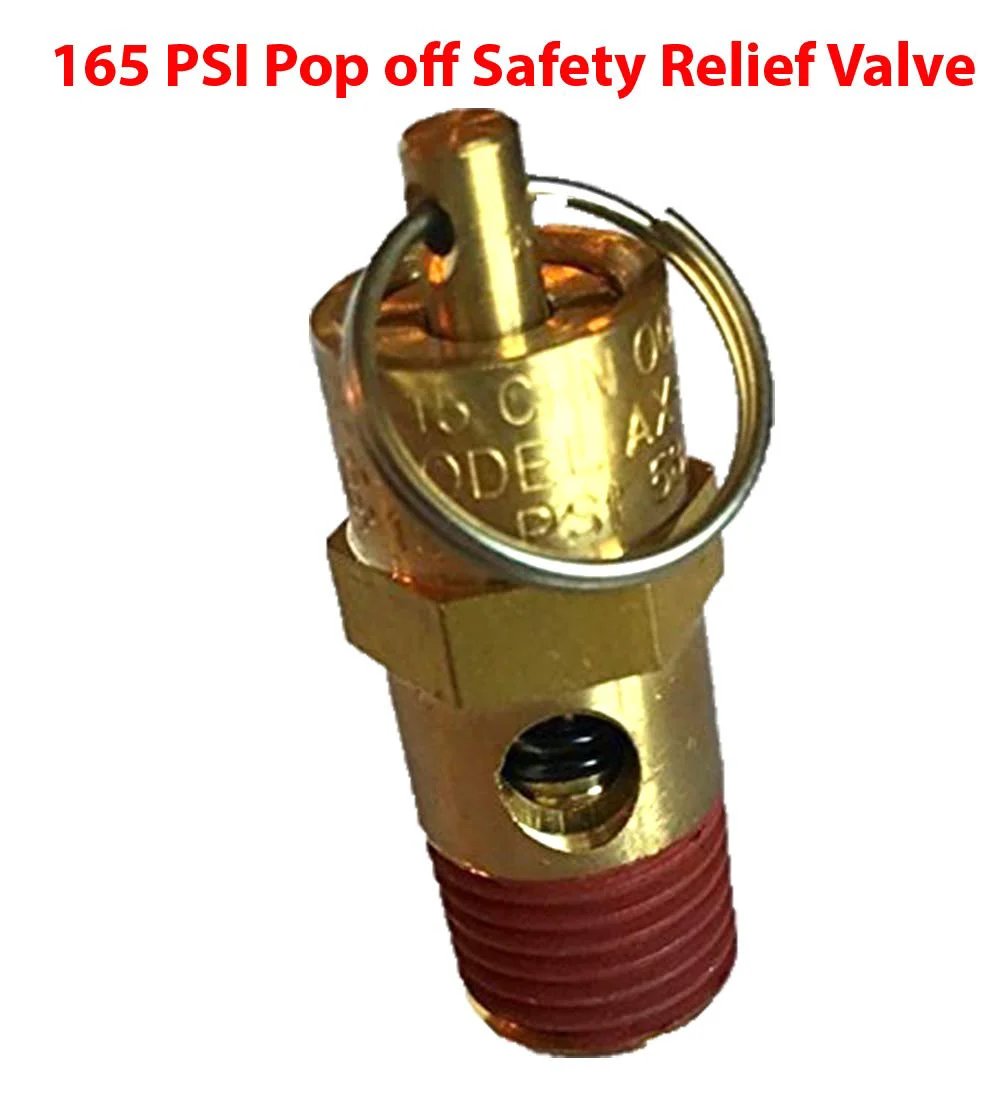 New One Quarter Inch NPT Air Compressor Relief Valve 165 PSI 64 SCFM Tank Pop Off Brass Construction with Ring