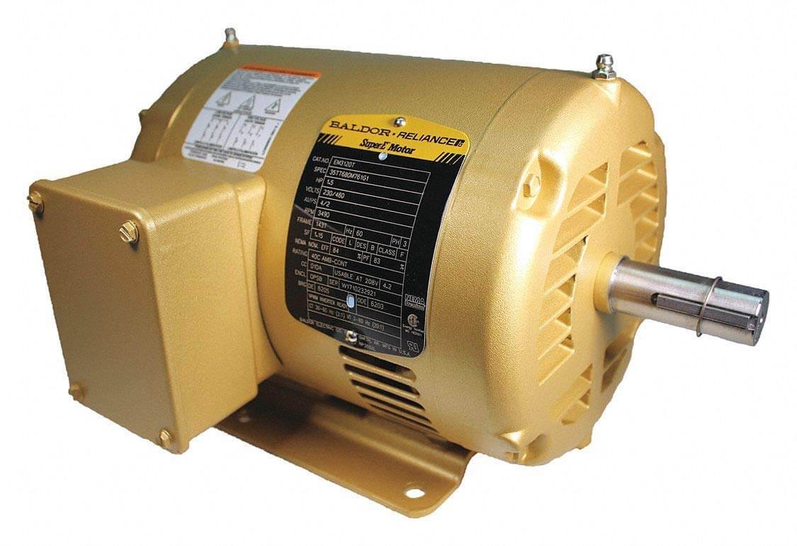 1.5 HP 3-Phase Industrial Electric Motor 3490 RPM 208-230/460V Frame 143T TEFC general purpose single unit EM3120T sealed ball bearing high torque AC drive for machinery
