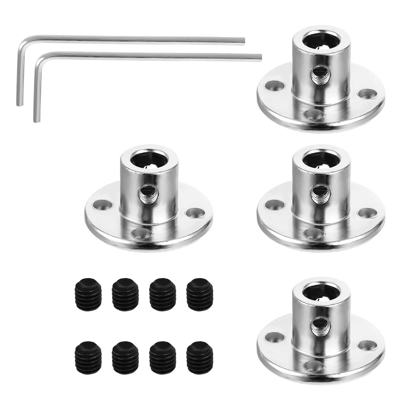 4Pcs 6mm Shaft Couplers Rigid Flange Shaft Couplings Set for DIY RC Motors, 10mm Outer Diameter, 12mm Height, M3 Fixing Holes, Includes Set Screws and Mini Wrench, High Hardness Precision Connectors for Model Builds