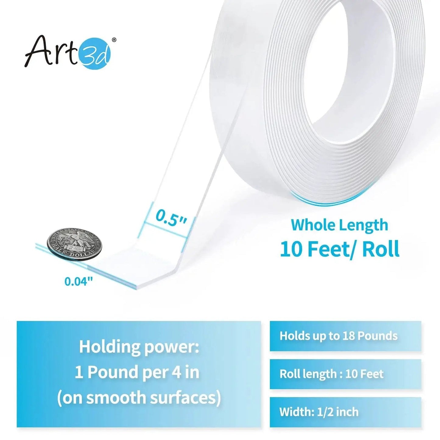 Double-Sided Mounting Tape 10 Ft Removable Adhesive Foam Tape Transparent For Household Use shown with coin for scale