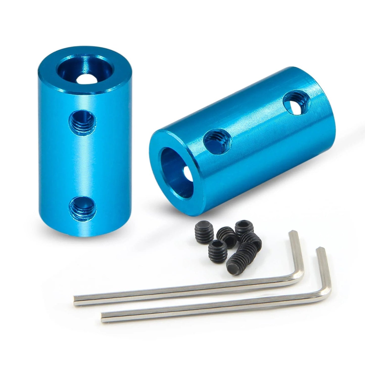 2 Pack Aluminum Alloy Motor Coupler Set For Stepper Motors 6 35mm Shaft 0 25 Inch Bore Rigid Coupling Light Blue Includes Hex Spanner And Screws For Quick Install And Durable Performance