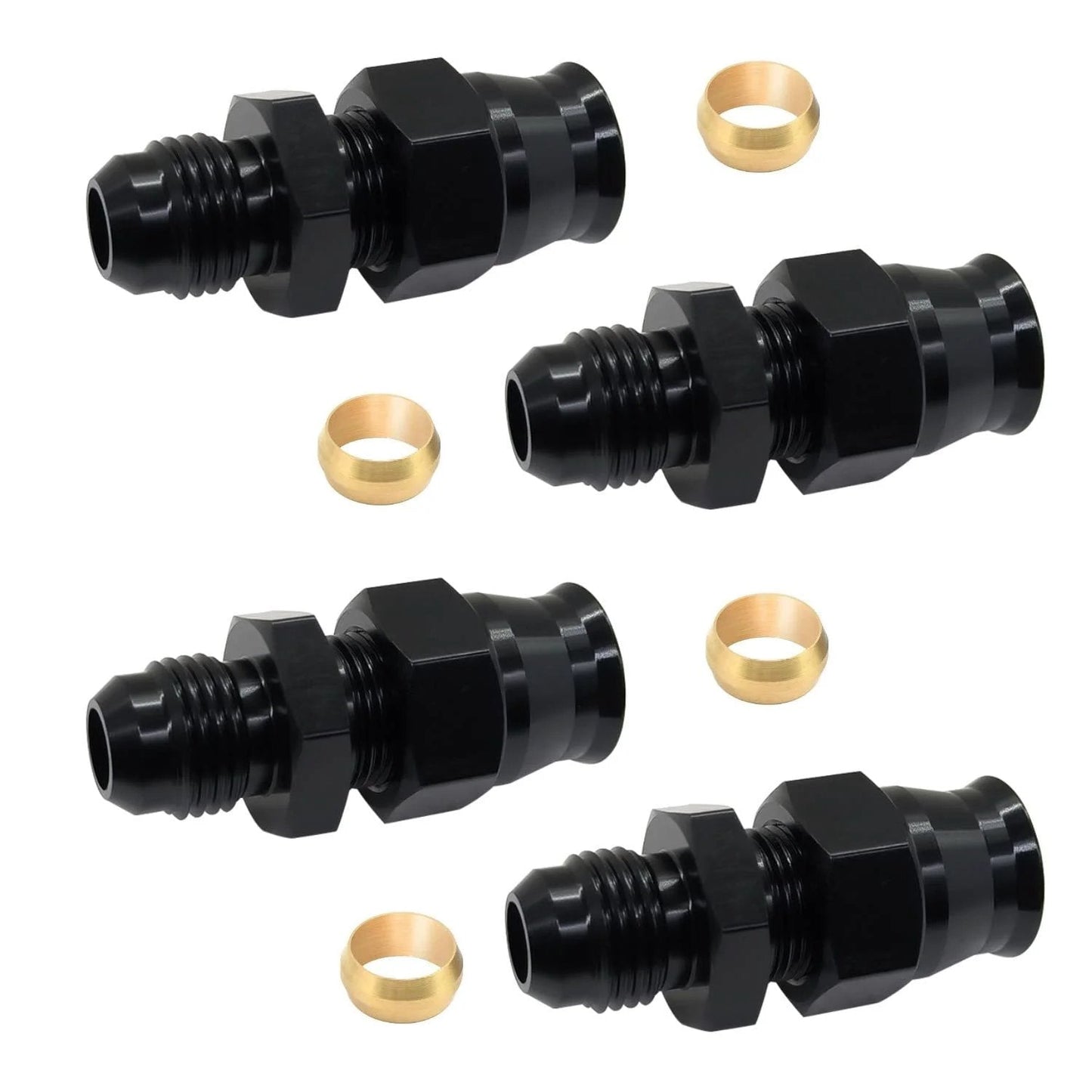 4 Pack 6AN Male Flare To 3 8 In Tube OD Fuel Hardline Straight Fitting Adapter Aluminum Compression Connector Black For Air And Fuel Delivery In Racing, Street Car, And Motorcycle Applications