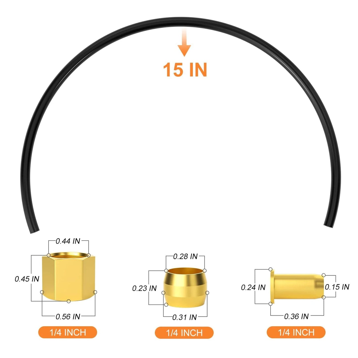 Air Compressor Unloader Tube Kit Gasher, 15 Inch Nylon Tube With Brass Compression Fittings, 10 Pack Includes One Quarter Inch Sleeve Ferrules