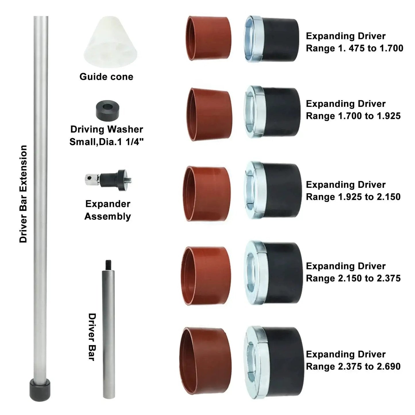 Universal Cam Bearing Removal and Installation Tool Set for Camshaft Bearings 1.125 to 2.690 Inches displayed with components.