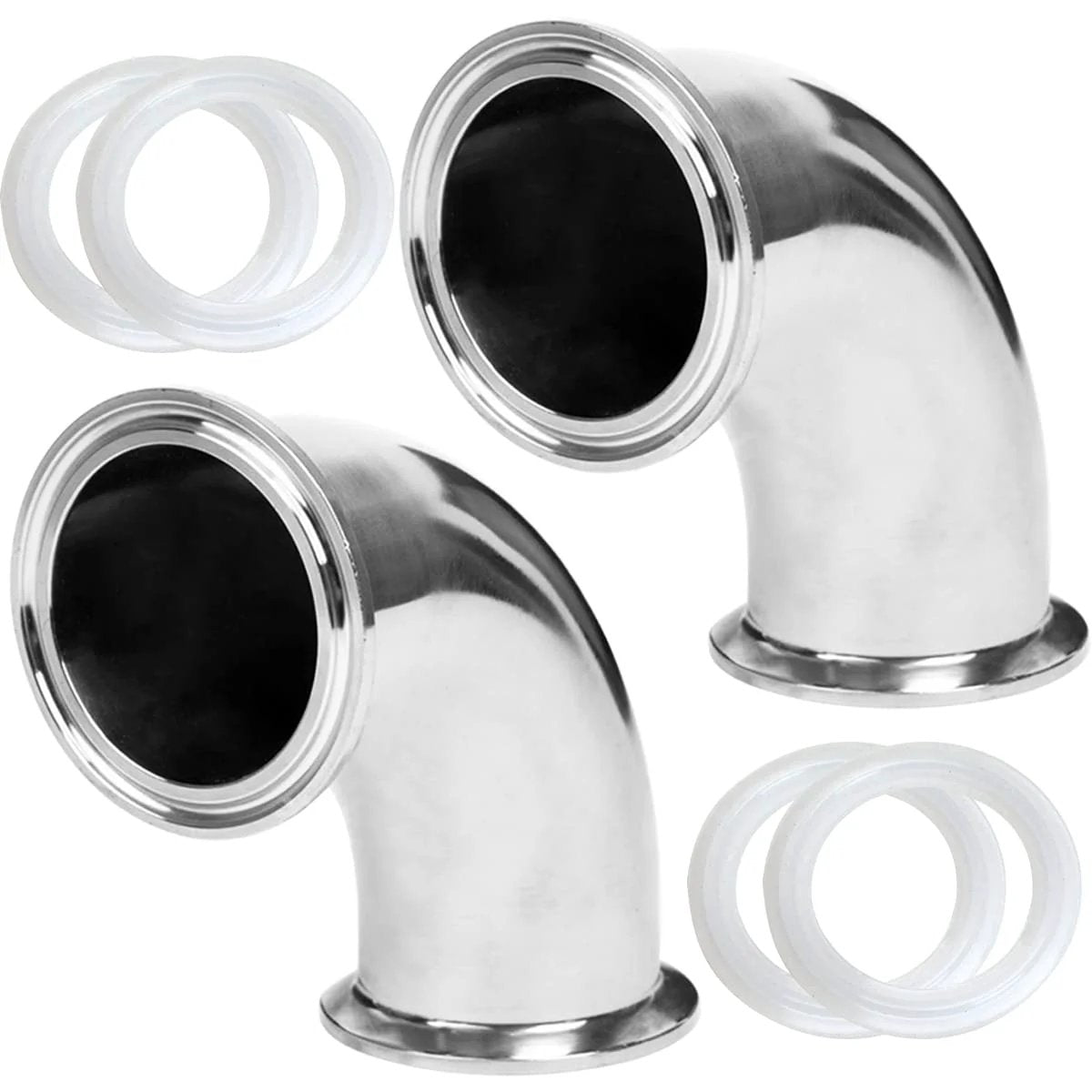 2 Inch Stainless Steel Sanitary Tri Clamp Elbow 90 Degree Pipe Fitting Pack Of 2 With 4 Rubber Gaskets 64mm Ferrule OD Built To Last For Tough 304 Grade Stainless Fitvell