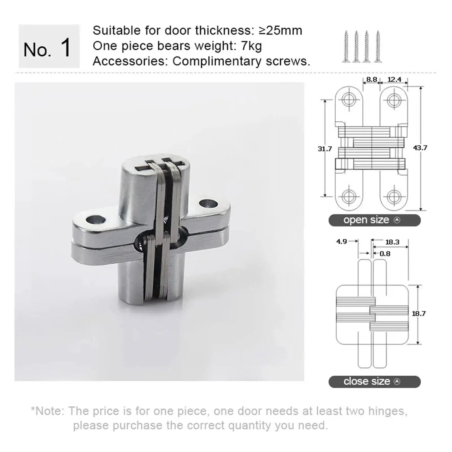 Adjustable Concealed Door Hinges For 180 Degree Folding Doors In Stainless Steel, heavy duty, visible from front angle
