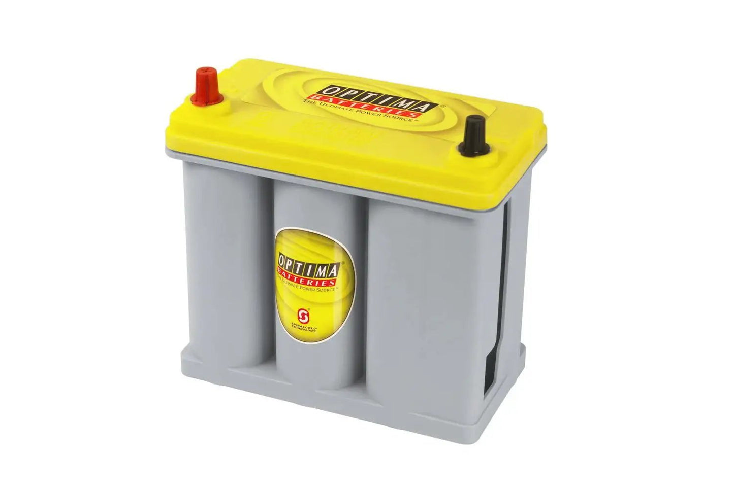 DS46B24R YellowTop Deep Cycle AGM Battery For Vehicles And Marine in front view, showing yellow top and grey body
